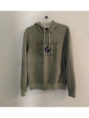 Canada Green soft Suede Pullover Hoodie Sweatshirt Men’s Small Babazoo Republic